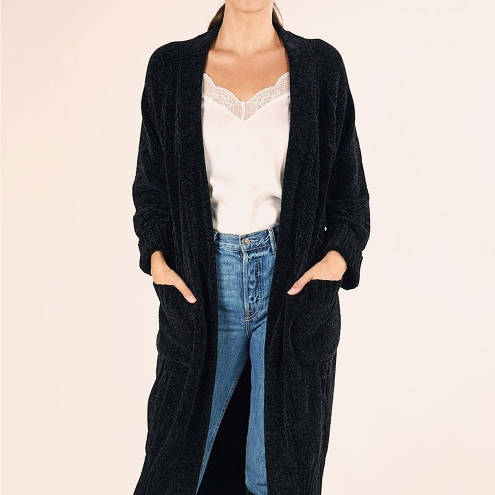 JLUXLABEL Black Open-Front Cozy Long Cardigan Sweater and pant set -
